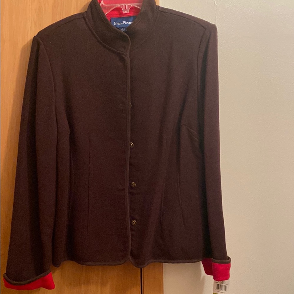 Evan Picone Brown Jacket with Red Accents